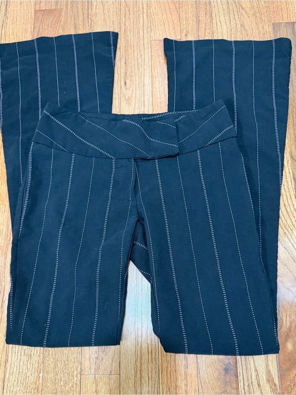 Women's Black Pinstripe Wide-Leg Pants